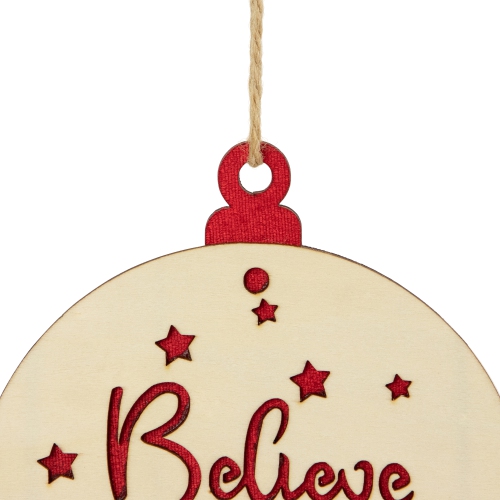 Snowflake and Star Cutout "Believe" Disc Christmas Ornament - 7" - Red and Beige