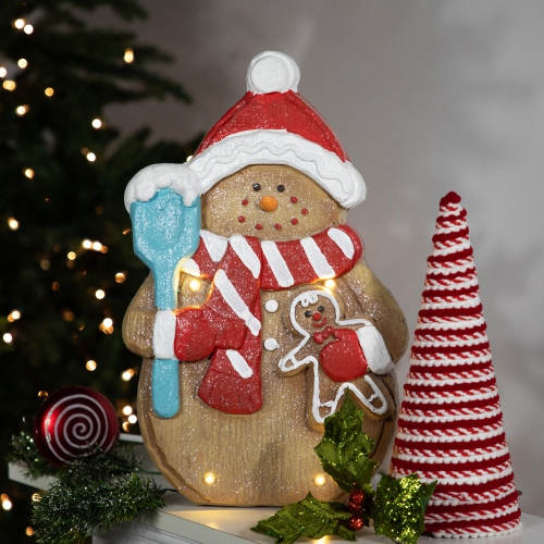 LED Lighted Gingerbread Snowman with Cookie Christmas Figure - 15.75"