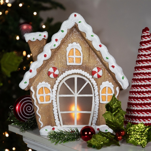 LED Lighted Frosted Gingerbread Peppermint Christmas House - 12.5"