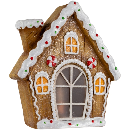 LED Lighted Frosted Gingerbread Peppermint Christmas House - 12.5"