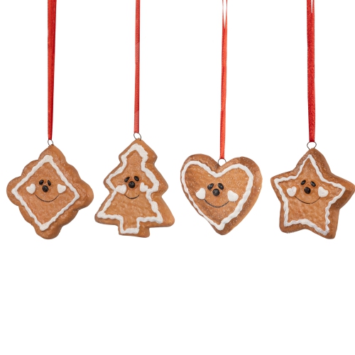 Gingerbread Heart Star Tree and Diamond Christmas Ornaments - 2.5" - Brown - Set of 4