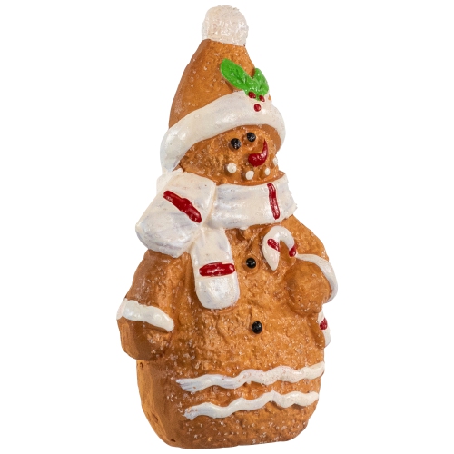 Frosted Gingerbread Snowman with Candy Cane Christmas Figurine - 4"