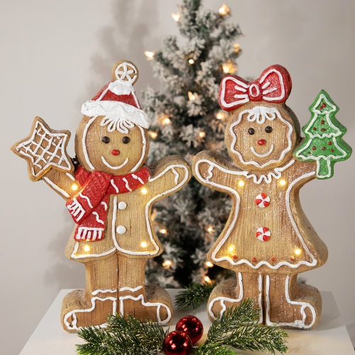 LED Lighted Gingerbread Boy with Frosted Cookie Star Christmas Figurine - 15.5"