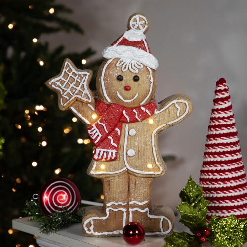 LED Lighted Gingerbread Boy with Frosted Cookie Star Christmas Figurine - 15.5"