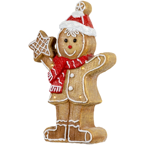 LED Lighted Gingerbread Boy with Frosted Cookie Star Christmas Figurine - 15.5"
