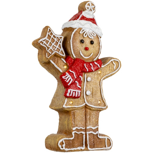LED Lighted Gingerbread Boy with Frosted Cookie Star Christmas Figurine - 15.5"