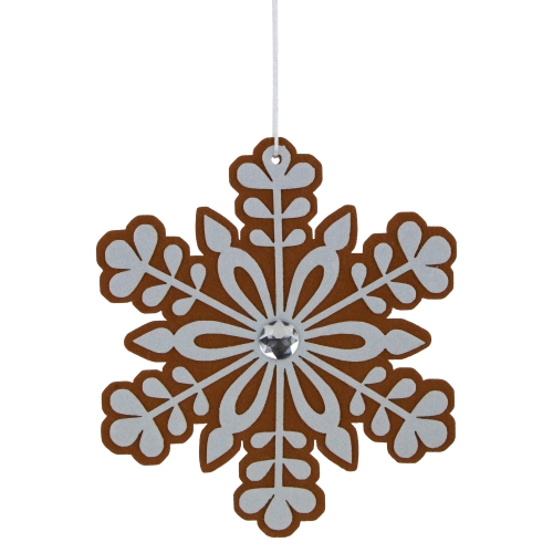 Gingerbread Snowflake Christmas Ornament with Gem - 10" - Brown and White
