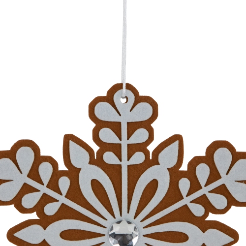 Gingerbread Snowflake Christmas Ornament with Gem - 10" - Brown and White