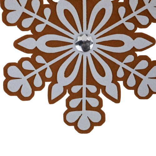 Gingerbread Snowflake Christmas Ornament with Gem - 10" - Brown and White
