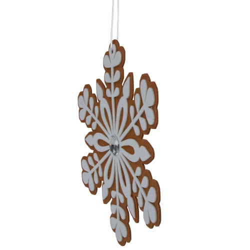 Gingerbread Snowflake Christmas Ornament with Gem - 10" - Brown and White