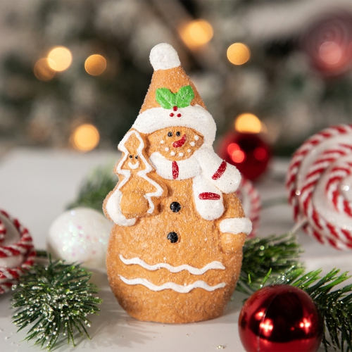 Frosted Gingerbread Snowman with Cookie Tree Christmas Figurine - 5.75"