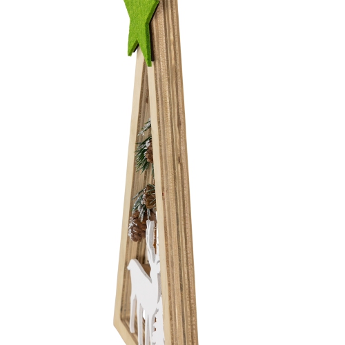 Lighted Wooden Christmas Tree with Star and Reindeer Woodland Scene - 15"