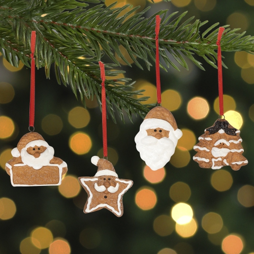 Set of 4 Santa Claus Gingerbread Christmas Ornaments 2.5"