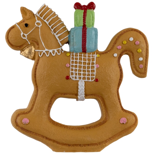 NORTHLIGHT  Gingerbread Rocking Horse With Presents Christmas Figurine - 7.25"