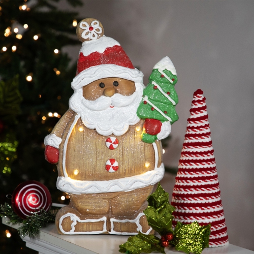 Lighted Gingerbread Santa with Frosted Tree Christmas Figure - 16"