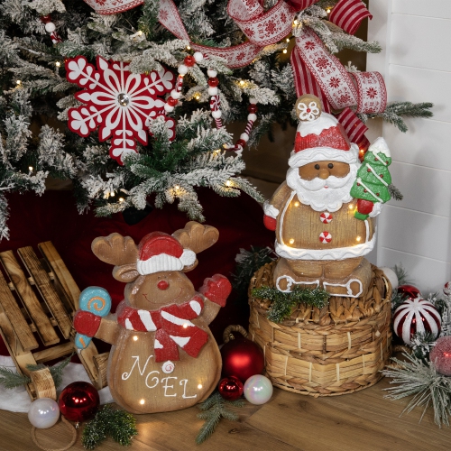 Lighted Gingerbread Santa with Frosted Tree Christmas Figure - 16"