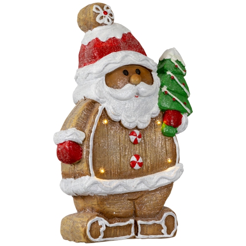 Lighted Gingerbread Santa with Frosted Tree Christmas Figure - 16"