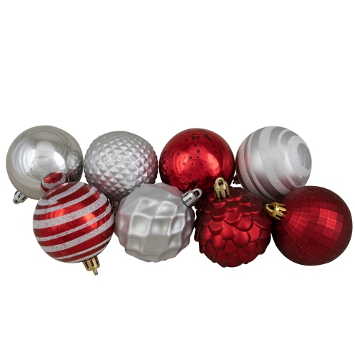 Shatterproof 3-Finish Christmas Ball and Finial Ornaments - Red and Silver - 75ct