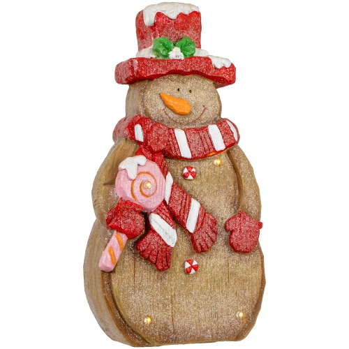 LED Lighted Gingerbread Snowman with Lollipop Christmas Figure - 15.5"