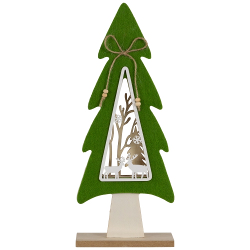 Woodland Tree with Reindeer Scene Wooden Christmas Decoration - 12"