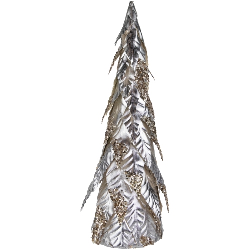 NORTHLIGHT  Sequined Layered Leaves Christmas Cone Tree - 20" - And Champagne Finish In Platinum