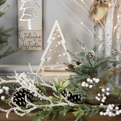 Lighted Wooden Christmas Tree with Stars Decoration - 11"