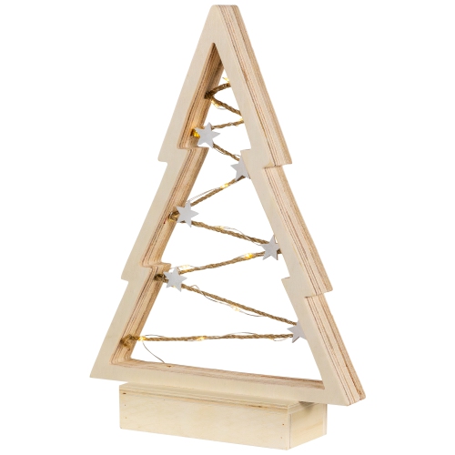 Lighted Wooden Christmas Tree with Stars Decoration - 11"