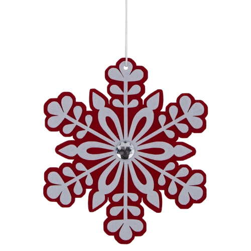 Peppermint Snowflake Christmas Ornament with Gem - 10" - Red and White