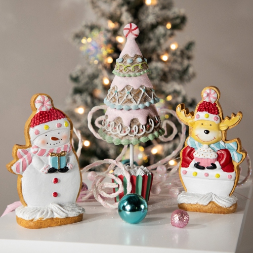 Gingerbread Snowman with Present Christmas Figurine - 7"
