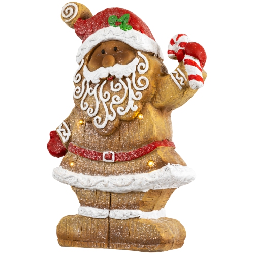 LED Lighted Gingerbread Santa with Candy Cane Christmas Figure - 15"