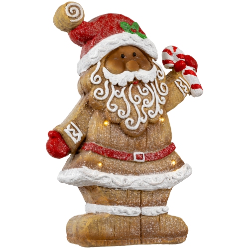 LED Lighted Gingerbread Santa with Candy Cane Christmas Figure - 15"