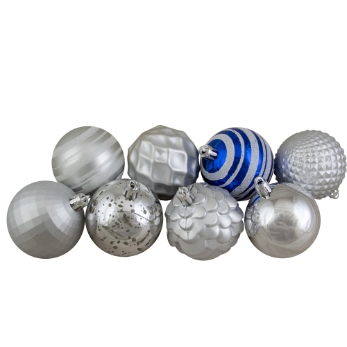 Shatterproof 3-Finish Christmas Ball and Finial Ornaments - Blue and Silver - 75ct