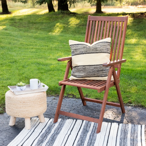 20" Black and Cream Textured Block Handloom Woven Outdoor Square Throw Pillow