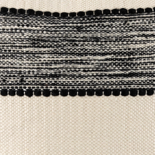 20" Black and Cream Textured Block Handloom Woven Outdoor Square Throw Pillow
