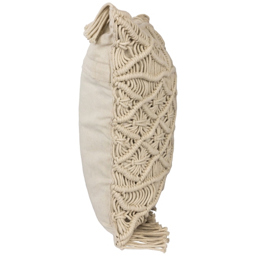 Coussin décoratif carré à macramé fait à la main en coton naturel de 18 po