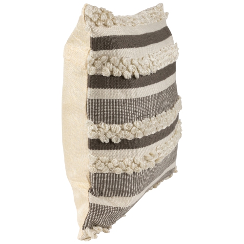 20" Gray and Cream Handloom Woven Outdoor Throw Pillow