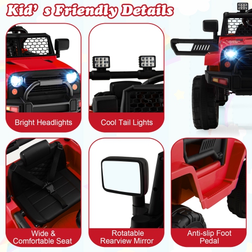 Topbuy 12V Kids Ride On Car Electric Vehicle Jeep with Parental Remote Music Horn Headlights Slow Start Function Black/White/Pink