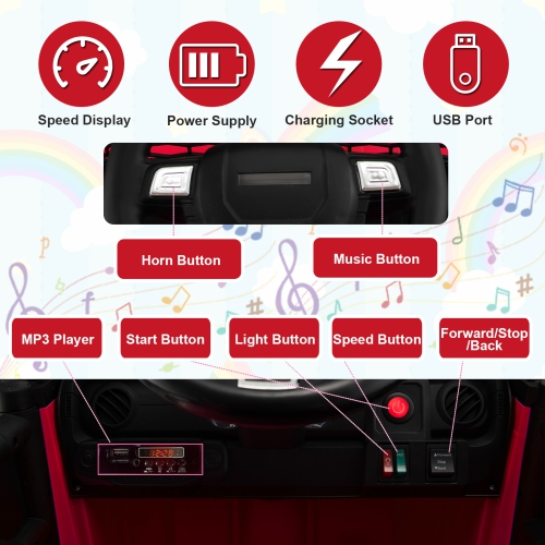Topbuy 12V Kids Ride On Car Electric Vehicle Jeep with Parental Remote Music Horn Headlights Slow Start Function Black/White/Pink