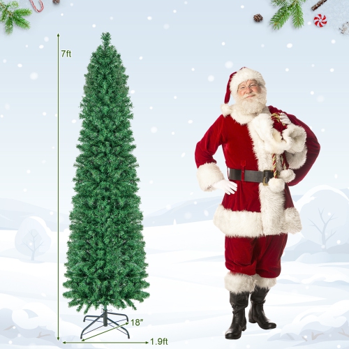 Topbuy 5/6/7/8 FT Fiber Optic Artificial Christmas Tree Prelit Pencil Christmas Tree with 361/517/697/889 Branch Tips Foldable Metal Stand