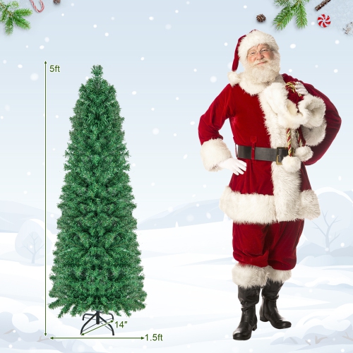 Topbuy 5/6/7/8 FT Fiber Optic Artificial Christmas Tree Prelit Pencil Christmas Tree with 361/517/697/889 Branch Tips Foldable Metal Stand