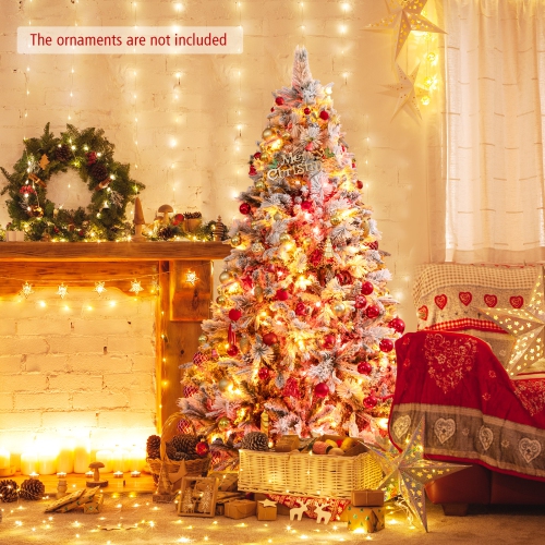 Topbuy 4.5/6/7 FT Pre-lit Artificial Christmas Tree, Snow-flocked Xmas Tree with 160/240/320 Multi-color LED Lights, 8 Lighting Modes