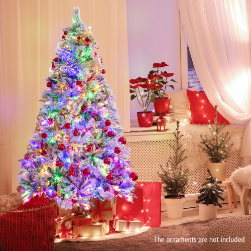 Topbuy 4.5/6/7 FT Pre-lit Artificial Christmas Tree, Snow-flocked Xmas Tree with 160/240/320 Multi-color LED Lights, 8 Lighting Modes