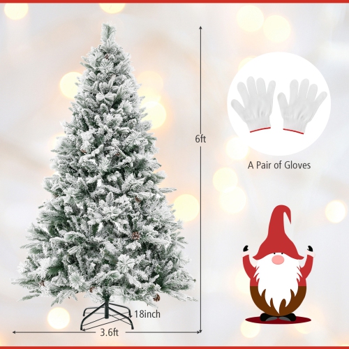 Topbuy 4.5/6/7 FT Pre-lit Artificial Christmas Tree, Snow-flocked Xmas Tree with 160/240/320 Multi-color LED Lights, 8 Lighting Modes
