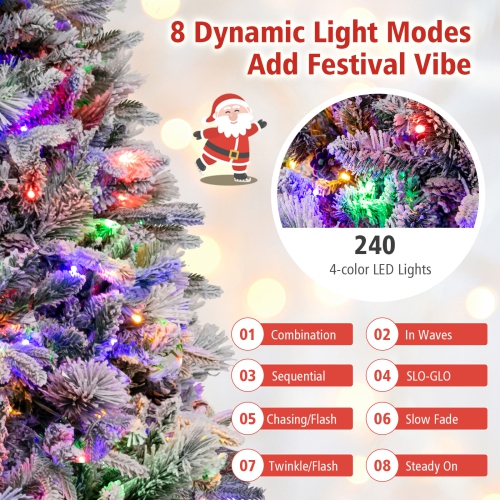 Topbuy 4.5/6/7 FT Pre-lit Artificial Christmas Tree, Snow-flocked Xmas Tree with 160/240/320 Multi-color LED Lights, 8 Lighting Modes