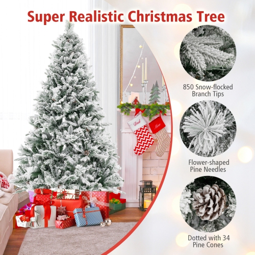 Topbuy 4.5/6/7 FT Pre-lit Artificial Christmas Tree, Snow-flocked Xmas Tree with 160/240/320 Multi-color LED Lights, 8 Lighting Modes