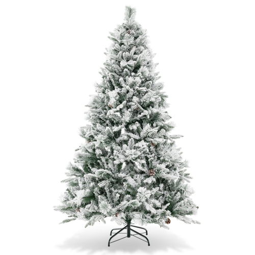 Topbuy 4.5/6/7 FT Pre-lit Artificial Christmas Tree, Snow-flocked Xmas Tree with 160/240/320 Multi-color LED Lights, 8 Lighting Modes