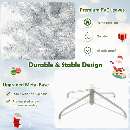 Topbuy 6/7 FT Pre-lit Artificial Christmas Tree Hinged Xmas Pencil Tree with 790/1030 Branch Tips 300/400 Warm White LED Lights