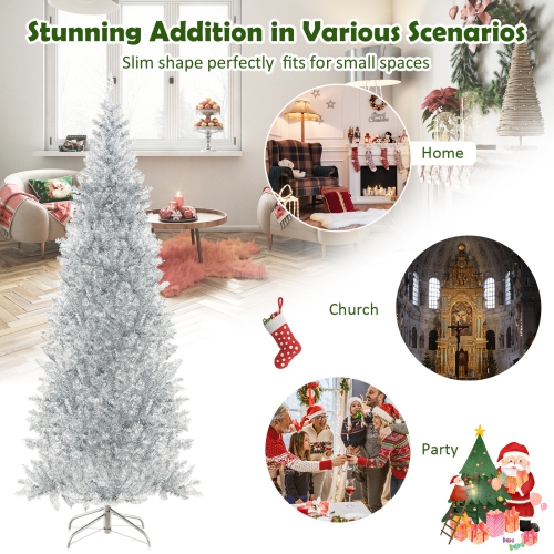 Topbuy 6/7 FT Pre-lit Artificial Christmas Tree Hinged Xmas Pencil Tree with 790/1030 Branch Tips 300/400 Warm White LED Lights