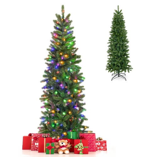 TOPBUY  5 Ft Artificial Pre-Lit Christmas Tree Pencil Christmas Tree W/ 180 Warm & Multi-Color Led Lights 10 Light Modes In White