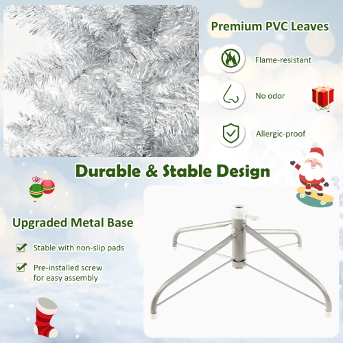 Topbuy 6/7 FT Pre-lit Artificial Christmas Tree Hinged Xmas Pencil Tree with 790/1030 Branch Tips 300/400 Warm White LED Lights